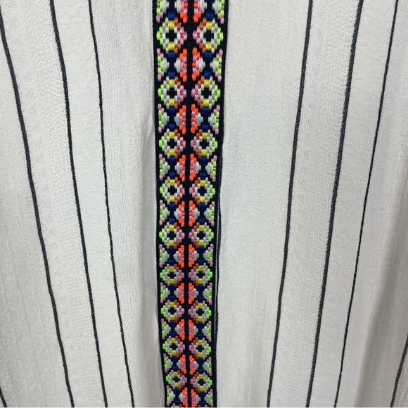 Scoop Caftan White Striped Colorful Embroidery Oversized Bohemian Artsy Fun‎ 1X - Picture 3 of 14